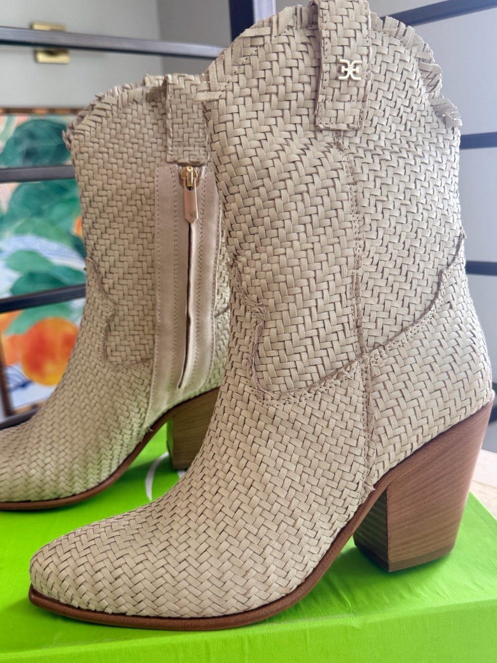 Sam Edelman Tracy Woven Leather Western Boots, Size 9 - NEW IN BOX - Picture 2 of 10